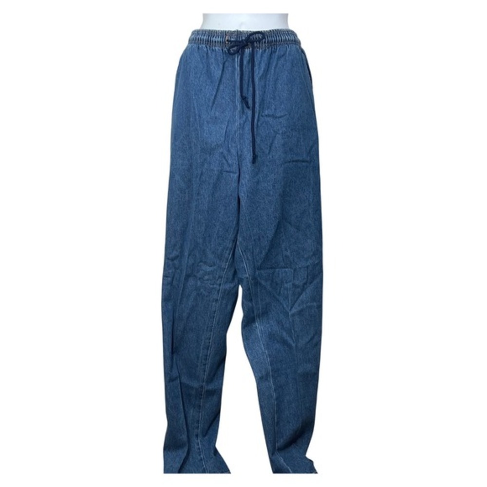 Vintage womens‎ USA High Waisted Drawstring Elastic Waist Denim Pants Tall 90's